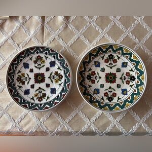 Multi Color Floral Handpainted Ceramic Plate Set Manousakis Keramik Greece 8.5”